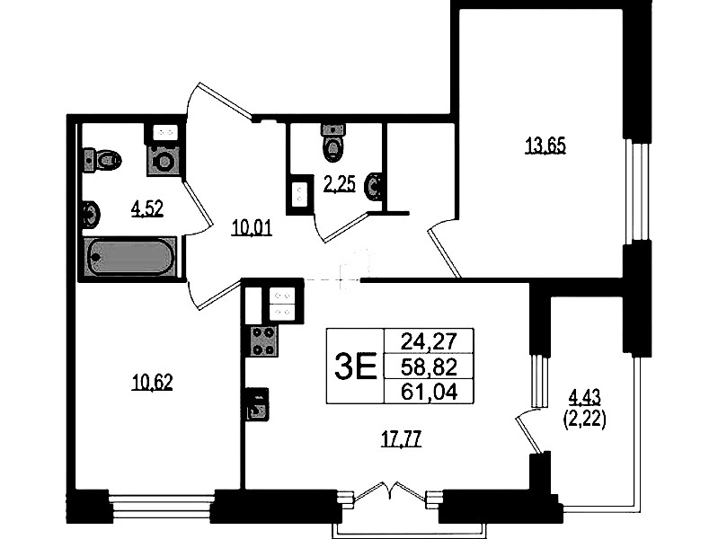 2-комнатная квартира 61.04 м², 3/4 эт., ЖК «Ranta Residence»